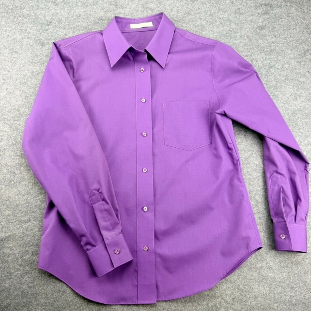 Foxcroft Women’s Purple Wrinkle Free Button Front Shirt Size 6P Cotton Blend